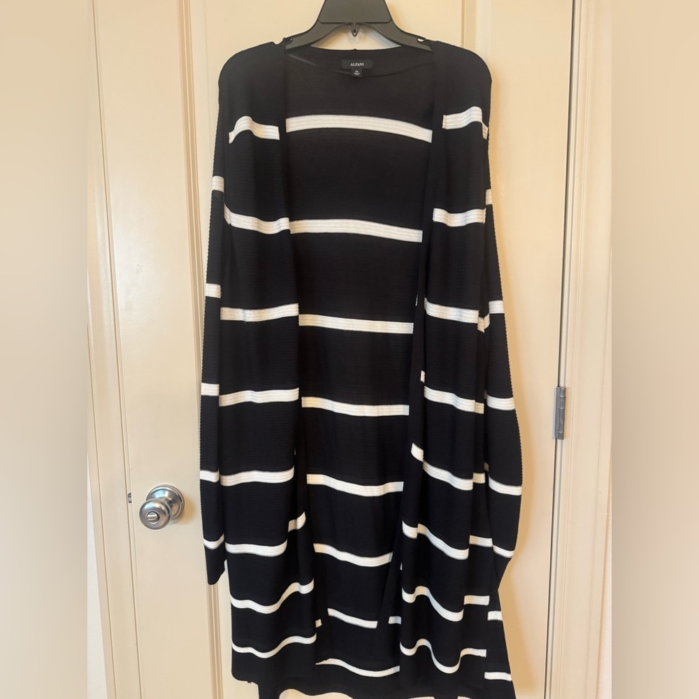Alfani Black and White Striped Open Front Cardigan
